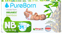 Pureborn Eco Bio-Bambuswindeln, Größe für Neugeborene bis 5 kg, ultraweich, hypoallergen, mit Feuchtigkeitsindikator, verschiedene Aufdrucke Mutter und Kind Naty Shop Neugeborene (34 Stk)