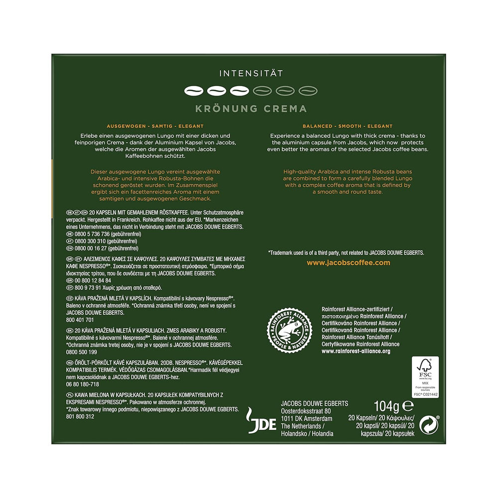 Kaffeekapseln Lungo Classico (nur für kurze Zeit) Megapack XXL & Kaffeekapseln Krönung Crema, 200 Nespresso kompatible Kapseln, 10er Pack, 10 x 20 Getränke, 1040 g