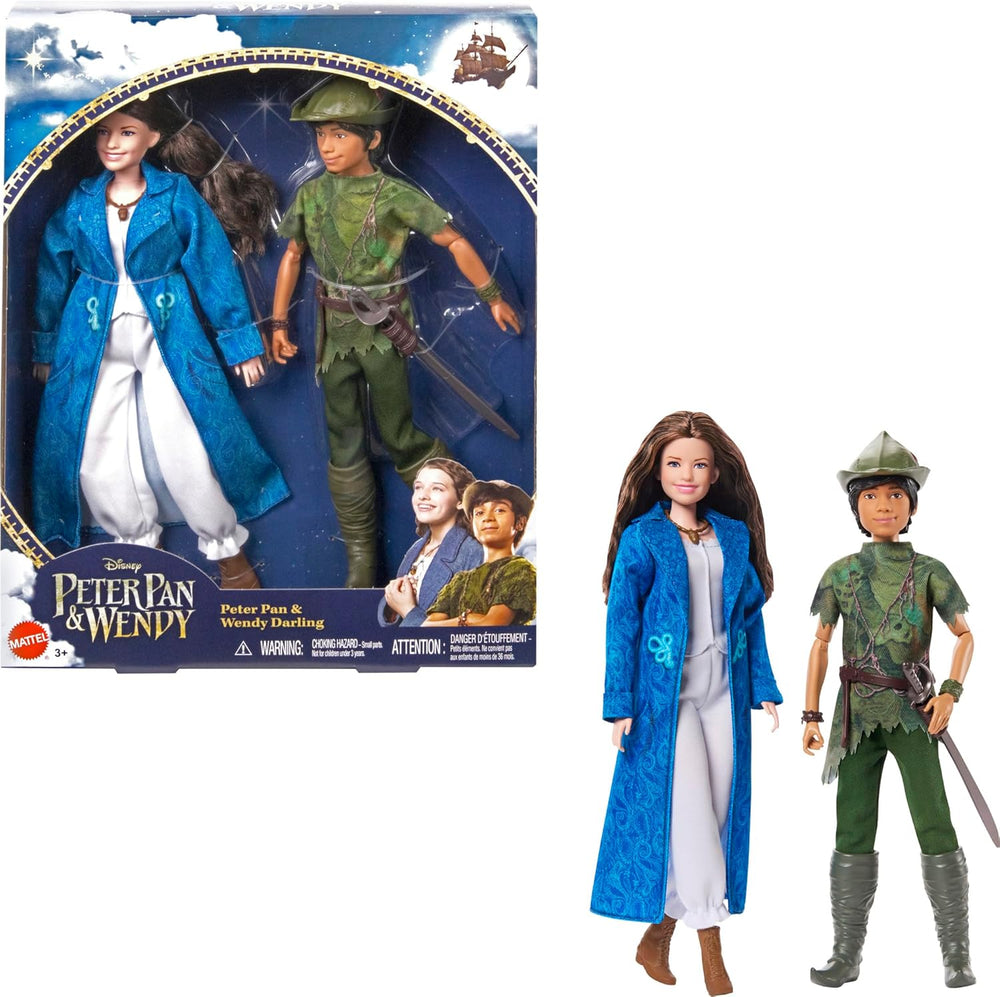 DISNEY Peter Pan și Wendy - figurine poziționabile cu costume tipice și accesorii detașabile, pantaloni din material moale, pentru reconstituirea scenelor preferate sau joacă creativă, pentru copii cu vârsta de 3 ani și peste, HNY36