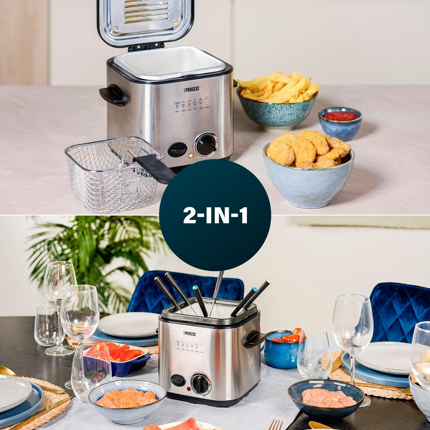 Princess 182611 Mini-Fondue-Fritteuse – schnelles Aufheizen – Geruchsfilter – 1,2 Liter Fassungsvermögen, Silber Haushaltsgeräte Naty Shop