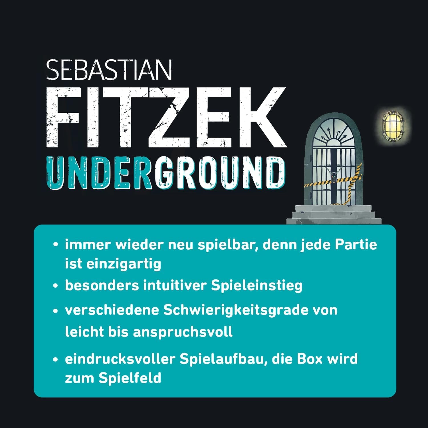 Moses. Sebastian Fitzek Underground, ein innovatives 3D-Thrillerspiel für Fans von Escape Games, ein kooperatives Brettspiel von Marco Teubner mit verschiedenen Schwierigkeitsgraden, ab 12 Jahren.