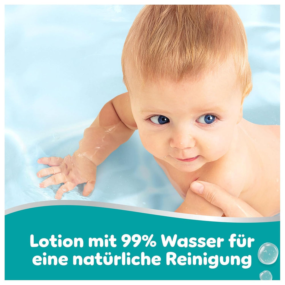 Pampers Baby-Feuchttücher mit 99 % Wassergehalt, 12 Packungen mit je 60 Tüchern = 720 Baby-Feuchttücher, leichte Lotion mit 99 % Wasser