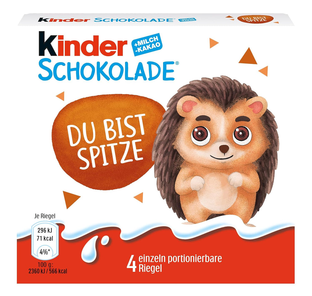 Kinderschokolade (20 x 50 g) – Valentinstagsgeschenk für Sie und Ihn, Karnevals- und Faschingssüßigkeiten – Gefüllte Milchschokoladentafeln – 20 Packungen mit je 4 einzelnen Tafeln