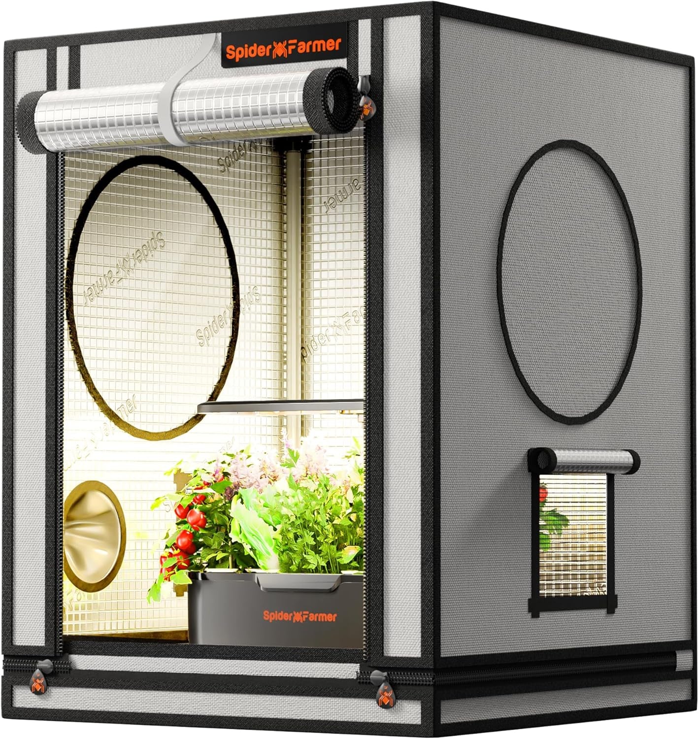 Spider Farmer Pro 70 x 140 x 200 cm großes Wachstumszelt mit Rolltür, Beobachtungsfenster, abnehmbarer Bodenplatte, Mylar 2000D-Gewebe, für Indoor-Hydrokulturen mit SF4000, G4500, SE4500