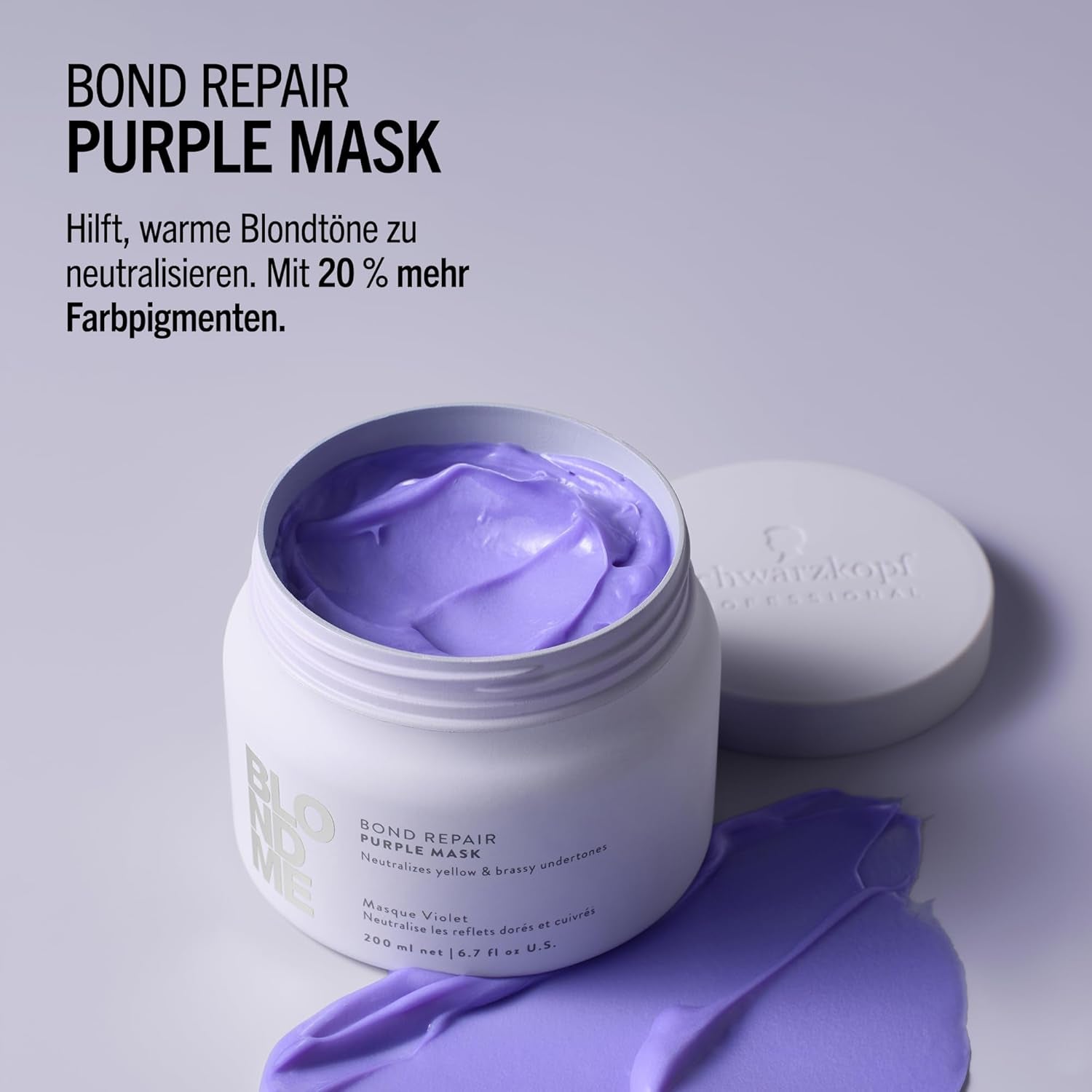 Schwarzkopf Professional BLONDME Bond Repair Purple Mask Mască pentru păr rece Neutralizează tonurile galbene pentru părul vopsit, albit și deschis Condiționare profundă și întărire 200 ml Masca de par Naty Shop