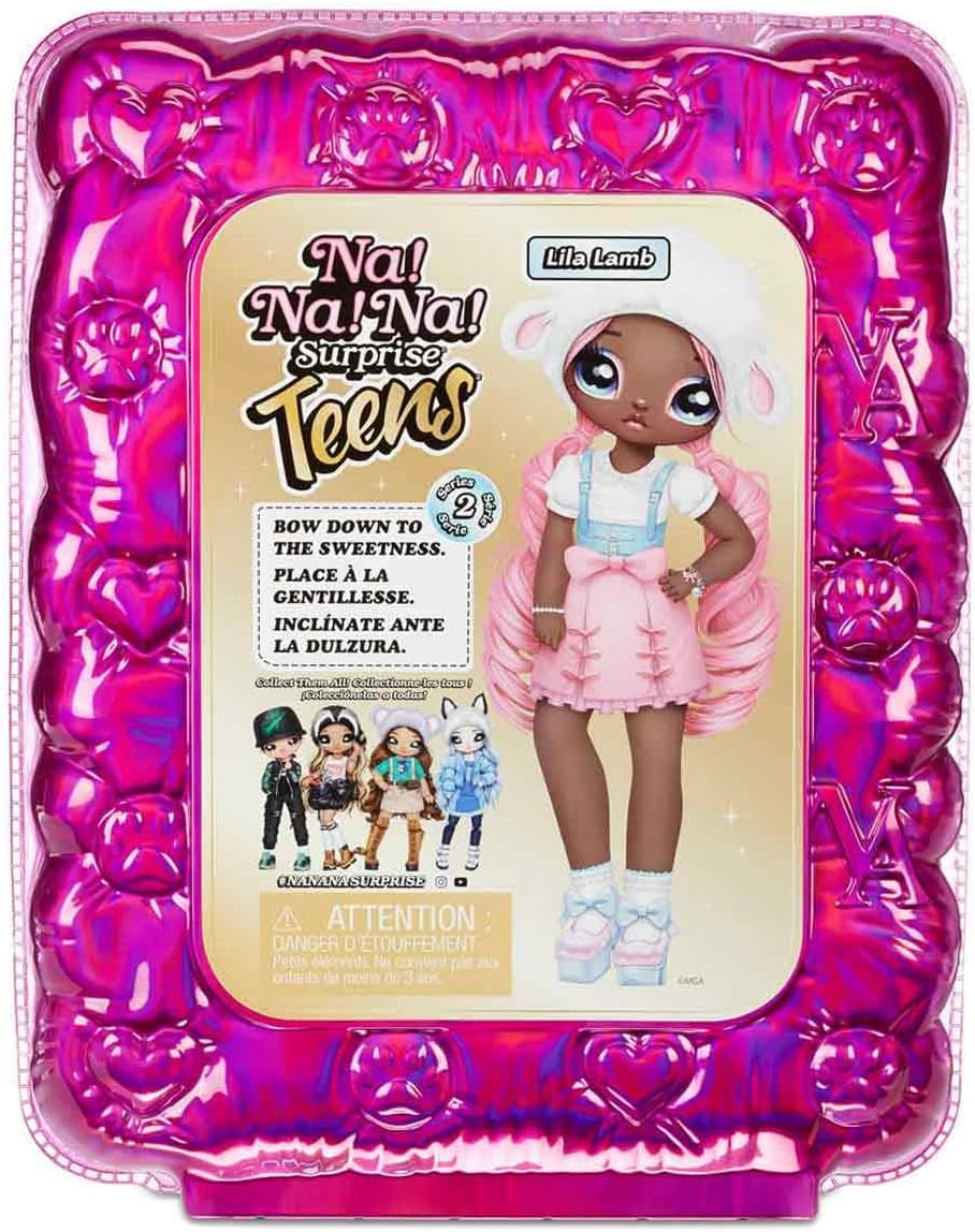 N / A! N / A! N / A! SurpriseTeens Modepuppe - Sammlerpuppe - 28 cm weiche Stoffpuppe, inspiriert von Schafen - Mit rosa Haaren - Lila Lamm