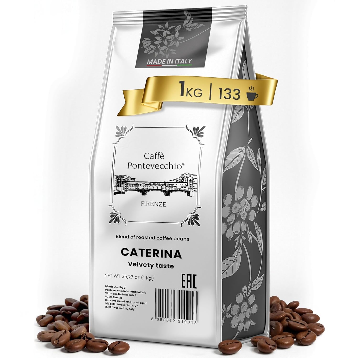 Kaffeebohnen 1kg – Ganze Kaffeebohnen Arabica Robusta – Coffee Beans mit Frucht- und Blütenaromen – Weich und Ausgewogen – Für Espresso Moka Vollautomat – CAFFÈ PONTEVECCHIO FIRENZE