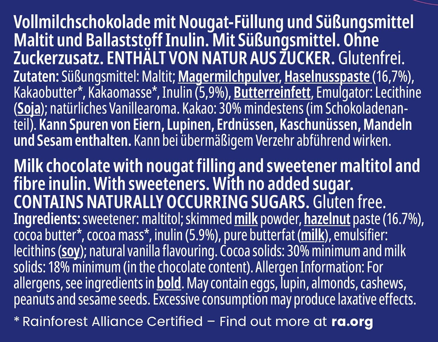 frankonia SCHOKOLADE OHNE ZUCKERZUSATZ Schokolade mit Nougat, glutenfrei, 100 g (4er Pack)
