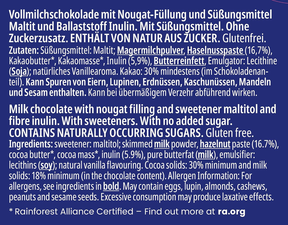 frankonia SCHOKOLADE OHNE ZUCKERZUSATZ Nougat Schokolade, glutenfrei, 100 g