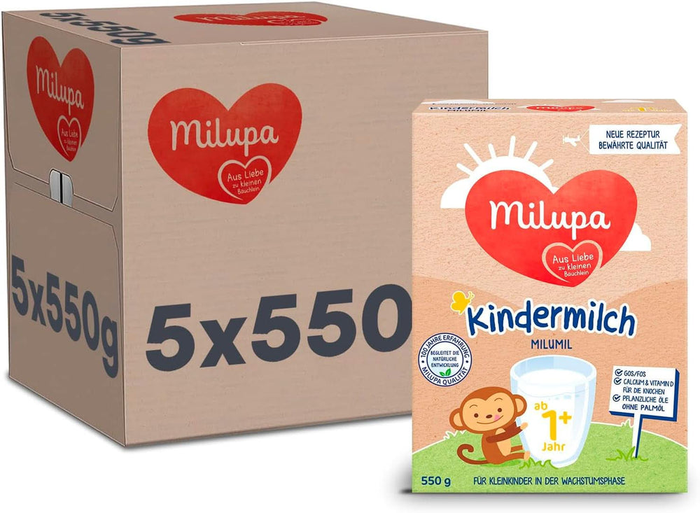 Milupa Milch für Kinder Milumil 1 plus - ab 1 Jahr - für Kleinkinder in der Wachstumsphase - begleitet die natürliche Entwicklung - 5 x 550 g Pulver Mutter und Kind Naty Shop Milupa Milumil Milch für Kinder 1+ 5 x 550 Gramm
