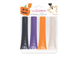 Scrapcooking – Set mit 4 Halloween-Schokoladenstiften – Schwarz, Orange, Lila und Weiß, zum Schreiben und Zeichnen auf Desserts, Kuchen und Keksen, Naty Shop