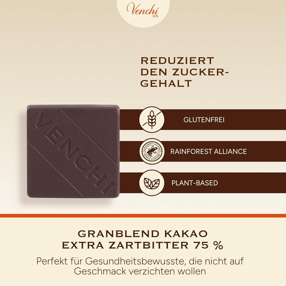 Venchi – Granblend Extra Black 75 % OHNE Zuckerzusatz, 1 kg – OHNE künstliche Süßstoffe – glutenfrei – vegan