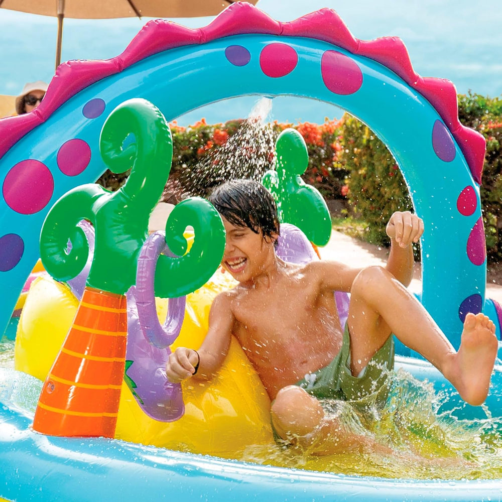 Intex 57135NP – Aufblasbares Spielcenter Dinoland, Vinyl, Mehrfarbig, 302 x 229 x 112 cm