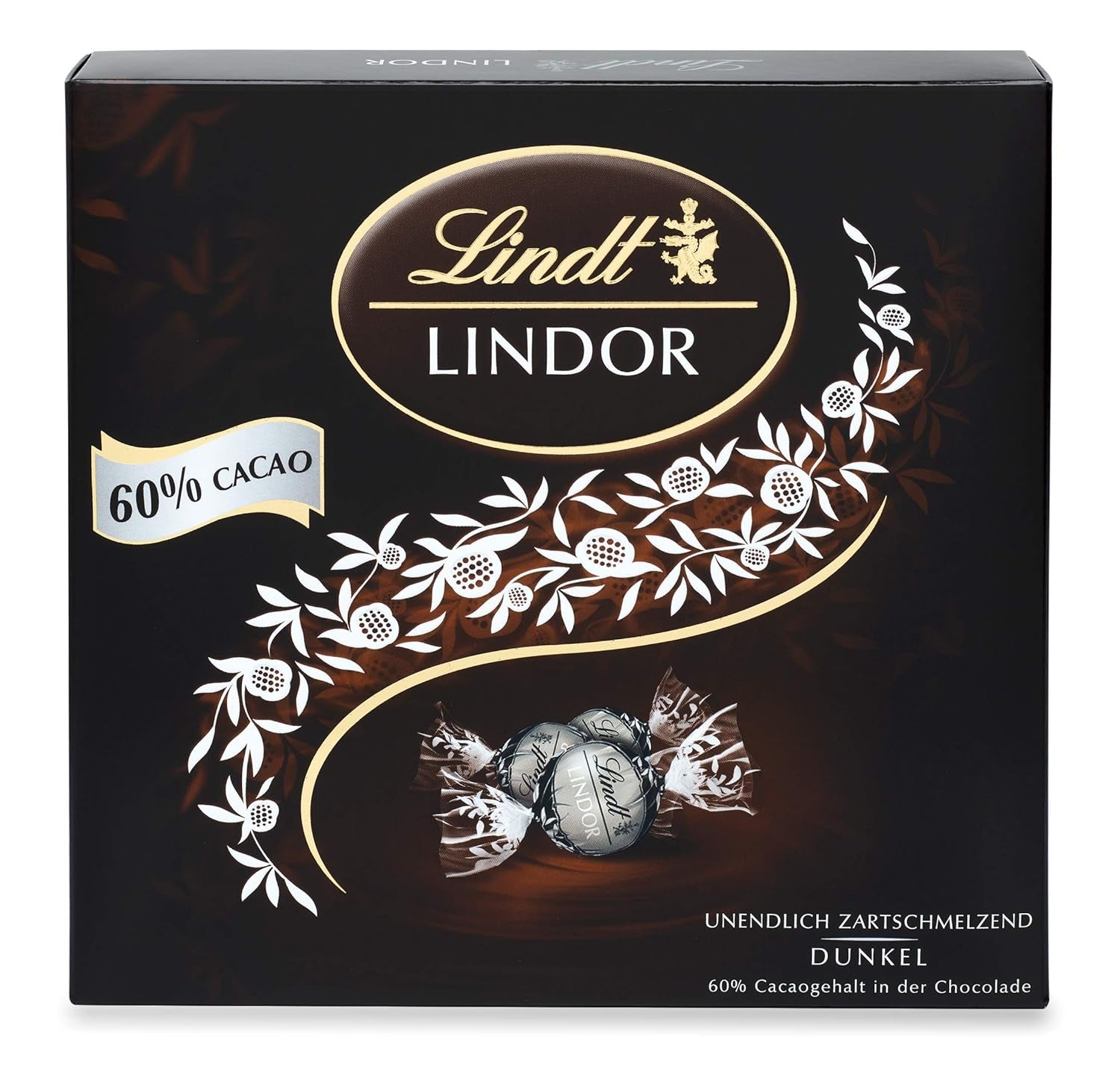 Lindt Chocolate LINDOR Mixture Silver, 26 sfere din ciocolata cu umpluturi diverse, 325 grame Bomboane de Ciocolata Naty Shop Ciocolata neagra 60% (186 grame)