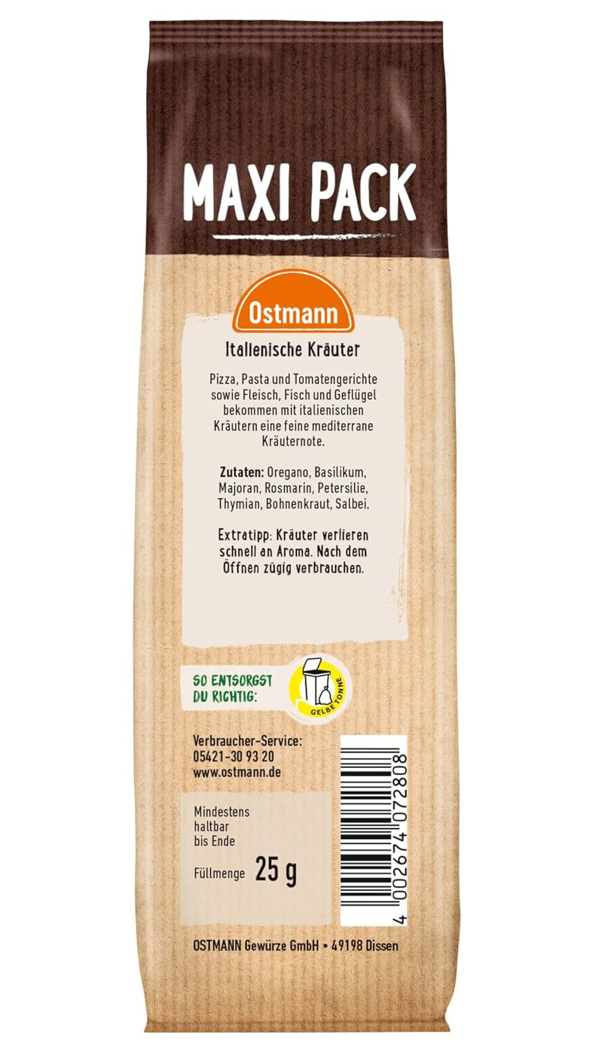 Ostmann Gewürze - Italienische Kräuter gegürtelt | Mediterrane Kräutermischung zum Würzen von Tomatensauce, Gemüse- und Fleischgerichten | 25 g im Vorteilsbeutel