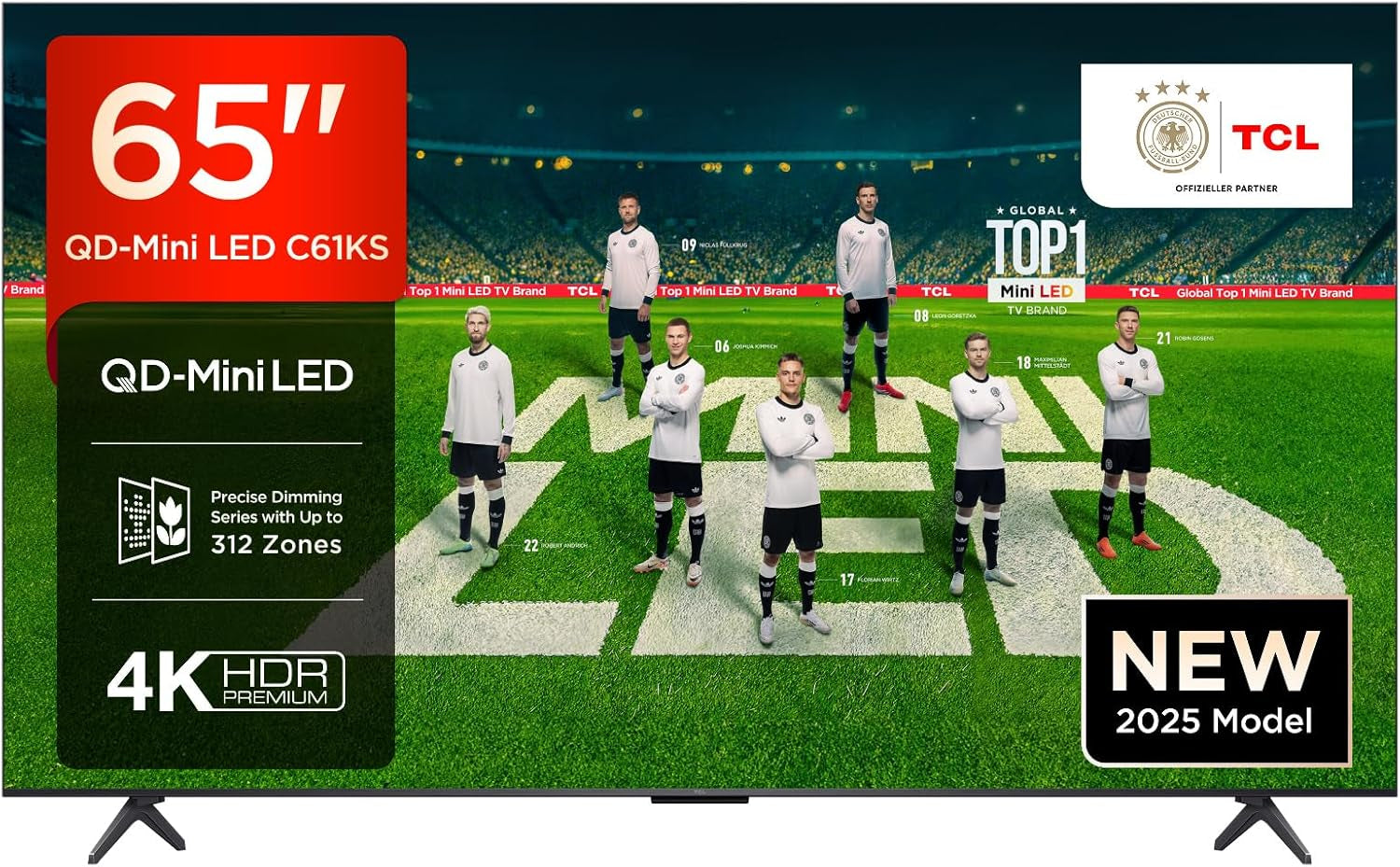 Televizor LED mini TCL 50C61KS QLED, 50 de inci, rezoluție 4K HDR Premium, Dolby Vision și Atmos, sunet Onkyo 2.0, Smart TV cu Google TV, Game Master, HDMI 2.1, AirPlay 2, Google Assistant și Alexa