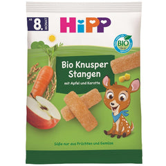 HiPP Bio Knusper Stangen Apfelkarotte (7 x 30g), Babysnack ab 8. Monat, Süße nur aus Früchten und Gemüse, glutenfrei, in bester Bio-Qualität