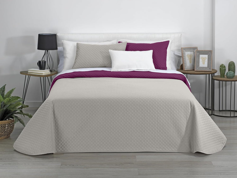 Estoralis | AVA | Wende-Boutique-Steppdecke | Für alle Jahreszeiten | Farbe - Beige/Fuchsia | Für 105 cm breites Bett. (200 x 270 cm. Ancho X Alto) | Steppdecke Steppdecken und Steppdecken Naty Shop