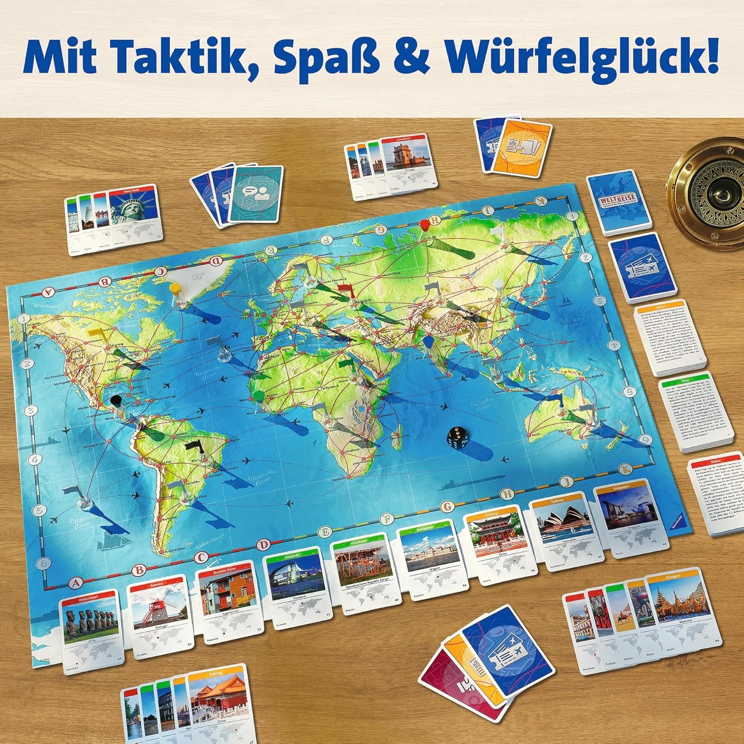 Ravensburger Familienspiel 26888 – World Tour – Klassiker für Familien ab 8 Jahren – Gesellschaftsspiel, Weltreise, Brettspiel für bis zu 6 Spieler – 170+ Städte