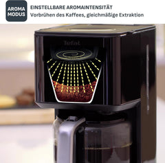 Espressor Tefal Smart'n Light cu temporizator, espressor cu filtru programabil 1,25 l, funcție de aromă pentru o aromă intensă, funcție de menținere la cald, anti-picurare și ușor de curățat, negru
