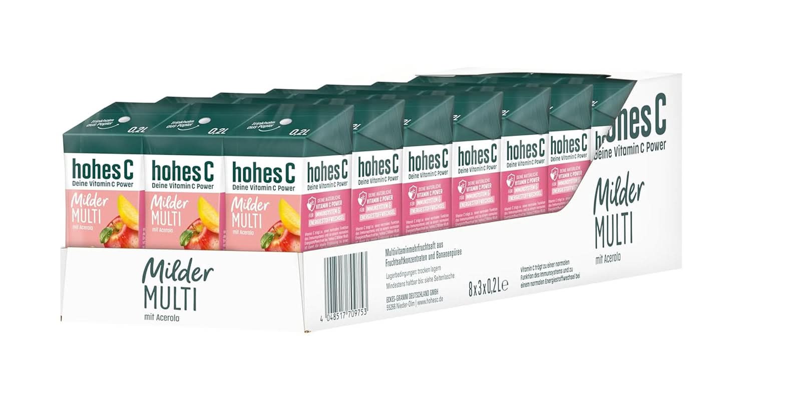 Mildes Multivitamin mit hohem C-Gehalt (1 x 1,5 l), 100 % Saft, Apfel, Orange, Acerola, Mango, 7 Vitamine, laut Gesetz kein zugesetzter Zucker, weniger Säure, vegane alkoholfreie Getränke von Naty Shop