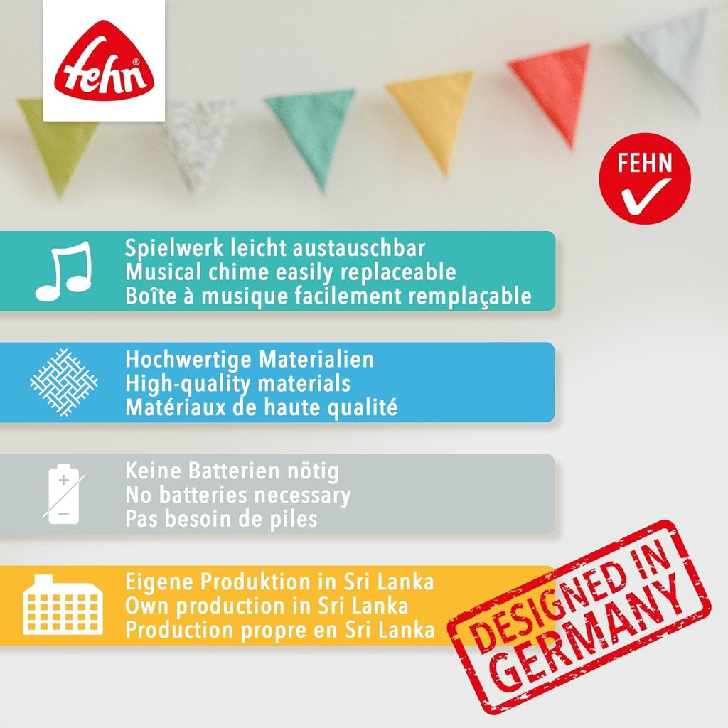 Fehn music box baby sleep aid star - cutie muzicală cu mecanism muzical detașabil pentru agățat - melodia de ajutor pentru somn "Weißt du wieviel Sternlein stehen" - jucărie pentru bebeluși și copii de la 0+ luni Jucarii Bebe Naty Shop