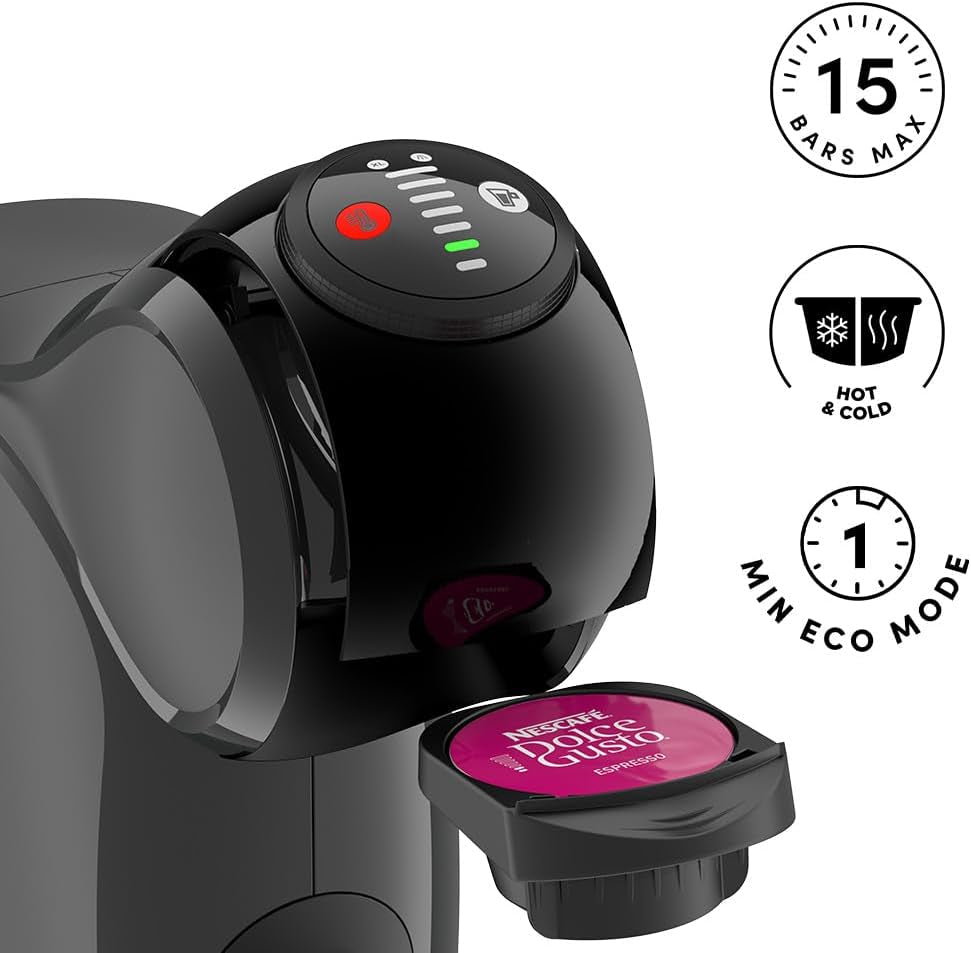 NESCAFÉ DOLCE GUSTO DeLonghi Dolce Gusto Genio S EDG226.A, Espressor cu capsule, inclusiv 3 capsule, design compact, tavă de scurgere reglabilă, 0,8 l, rezervor de apă detașabil, 1470 W, Antracit