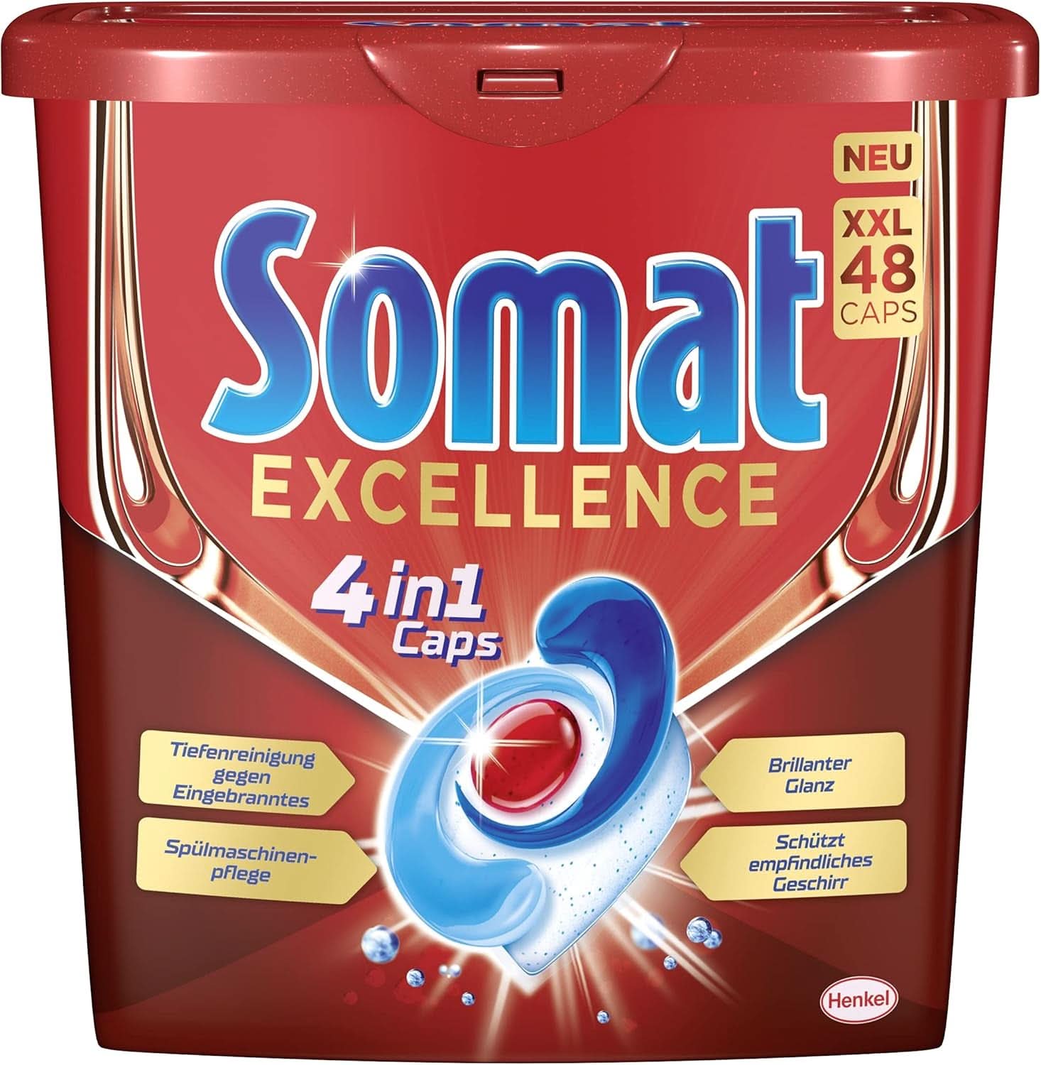 Somat Excellence 4In1 Caps (141 Caps), schnell auflösende Geschirrspülmittel, Küchenreiniger, Naty Shop, 830,4 Gramm Zitrone