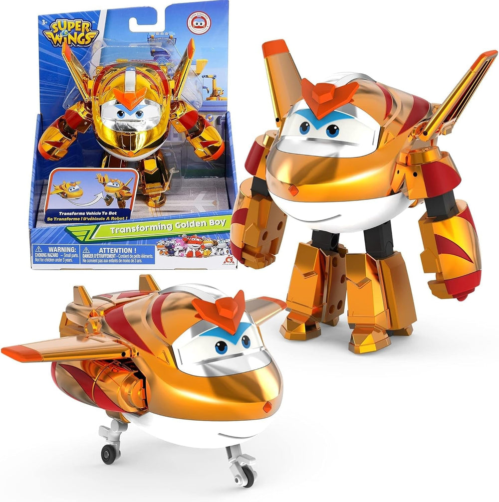 Super Wings Transformationsflugzeug Supercharged Traver, ca. 12,7 cm große Kinderspielfigur Spielzeugflugzeug und Roboterfigur für Jungen und Mädchen ab 3 Jahren Silberne Actionfiguren Naty Shop Der goldene Junge