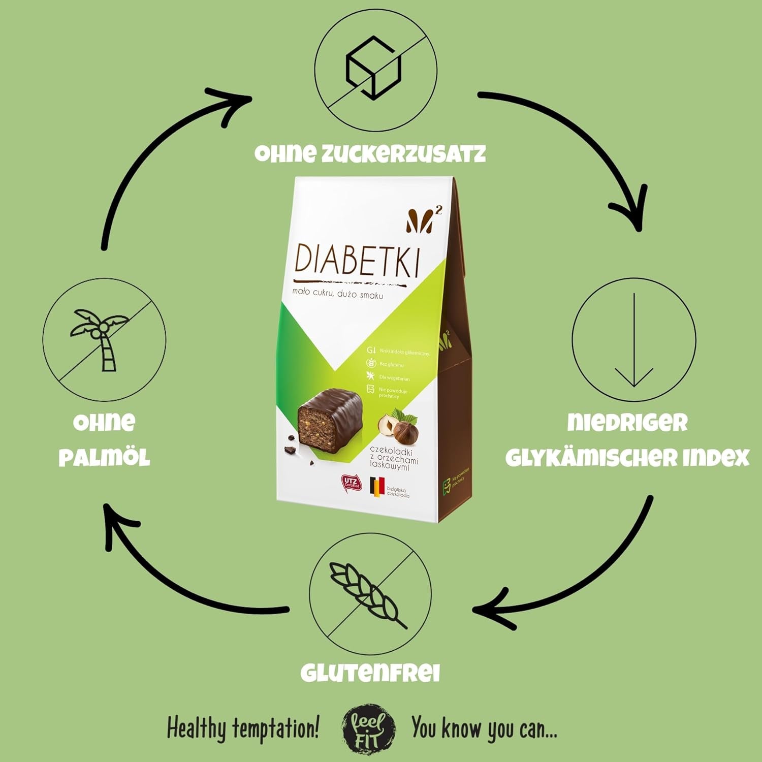 DIABETKI Haselnusspralinen, zuckerfreie Schokolade, köstliche Süßigkeiten für bewusste und Diabetiker, glutenfreie und vegetarische Snacks 100g