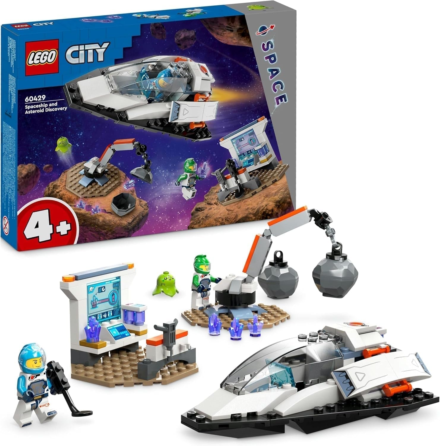 LEGO City Space Asteroid Recovery, jucărie spațială cu navă spațială, stație spațială, 2 minifigurine și o figurină extraterestră, cadou pentru copii, băieți și fete de la 4 ani 60429 Seturi de constructie Besuche den LEGO-Store Singur