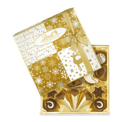 Lindt-Schokolade | Schachtel mit Goldstück-Pralinen | 180g | 18 Pralinen in 10 Sortimenten als feine Pralinen-Sortierung, teilweise mit Alkohol | Premium-Geschenkbox mit Weihnachtspralinen