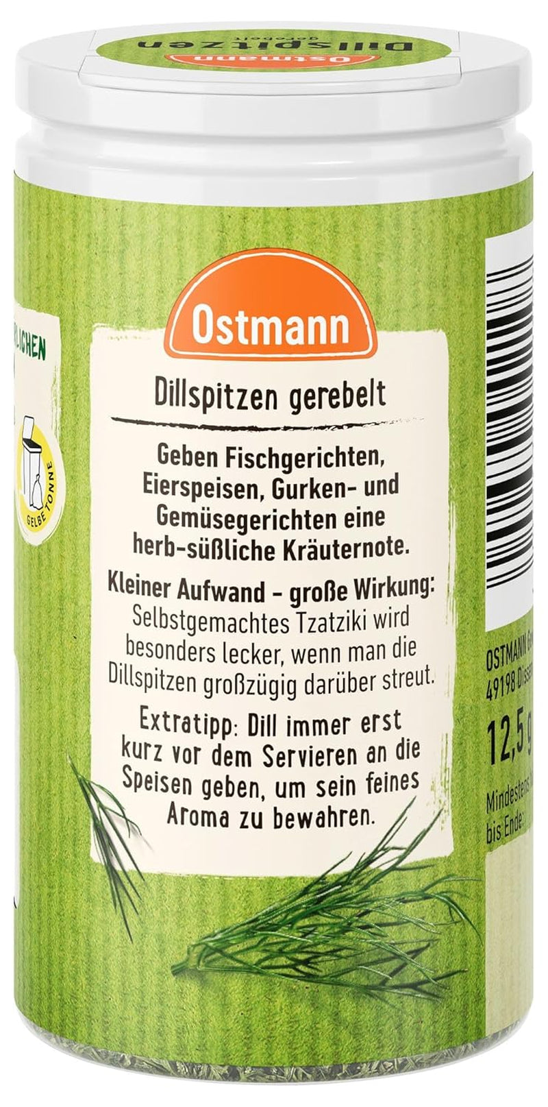 Ostmann Gewürze - Dillspitzen gerebelt | Ideal für Kartoffelsalat, Fischgerichte und Senfsauce 12,5 g in der Streudose