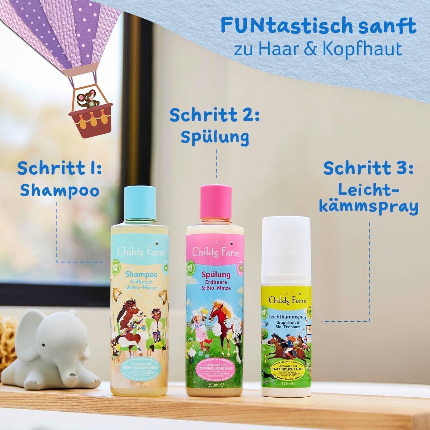 Balsam Childs Farm pentru copii 250 ml | Căpșuni și mentă organică | Toate tipurile de păr | Hrănește și hrănește | Potrivit pentru pielea uscată, sensibilă și predispusă la neurodermatită Copii - Baie si Skincare Naty Shop