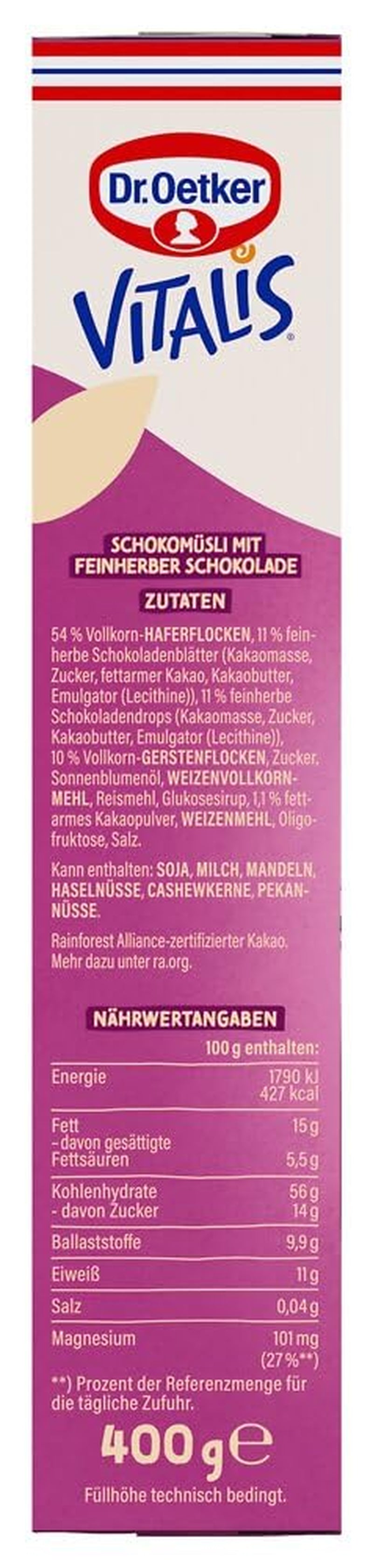 Dr. Oetker Vitalis Zartbitter-Schoko-Müsli: Zartbitter-Schoko-Frühstücksmüsli, 6er-Pack (6 x 600 g)