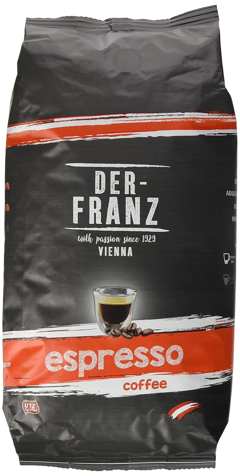 Der-Franz Espresso Coffee, Intensitate 5/5, Arabica și Robusta, boabe întregi, 4 X 1000 G Cafea Naty Shop