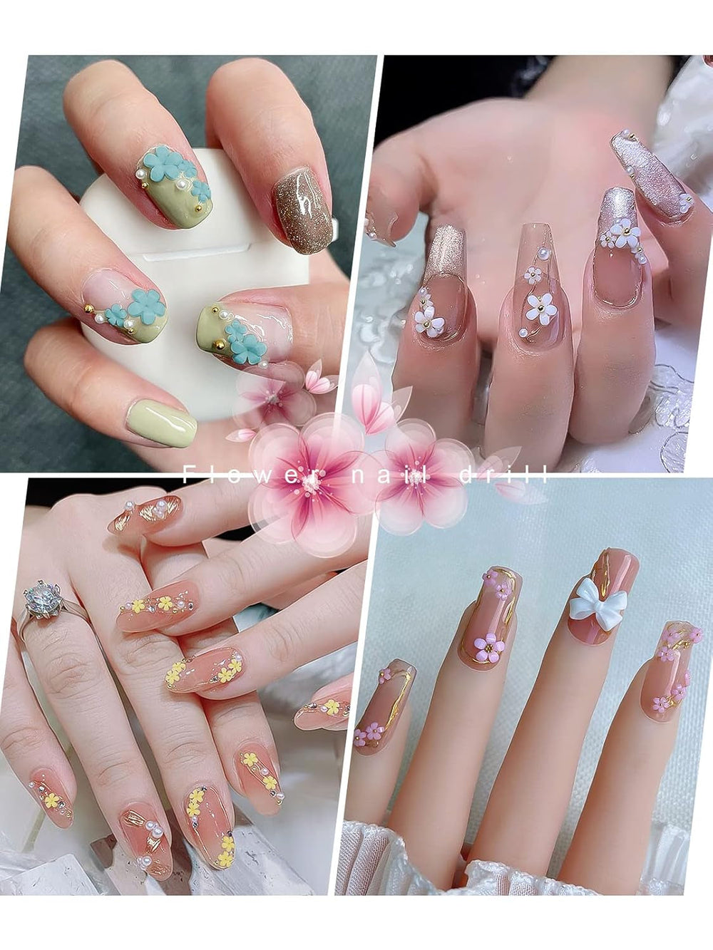 Kalolary Flori Nail Art Talismani, Flori Acrilice 3D pentru Unghii Ornamente Florale cu Cinci Petale Pietre Prețioase pentru Unghii Strasuri pentru Unghii Mărgele Metalice Mixte pentru Design Nail Art DIY Confecționarea Bijuteriilor (2 Cutii)