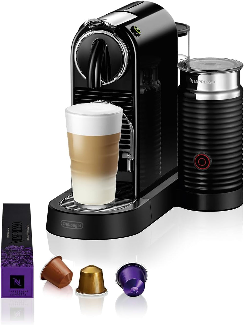Espressor cu capsule Nespresso EN167.W Citiz, pompă de înaltă presiune și control ideal al temperaturii, fără Aeroccino (spumator de lapte), funcție de economisire a energiei, 1260 W, alb-crem, 37,4 x 11,9 x 25,5 cm