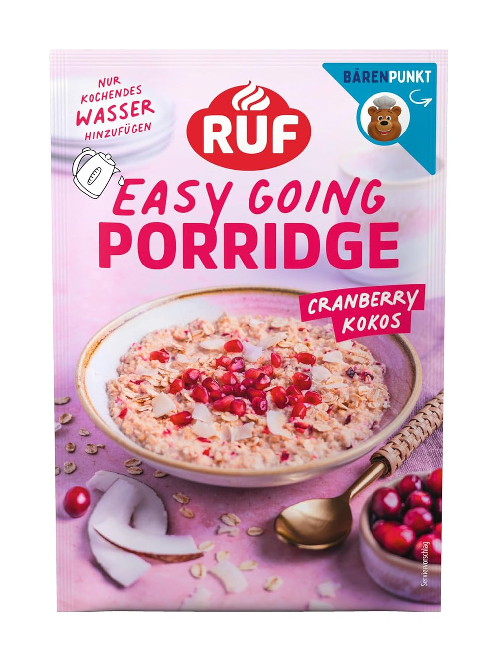 RUF Instant-Haferflocken mit Erdbeeren und Vanille, eine Sommermahlzeit mit Hafer, in 3 Minuten fertig, 1 Beutel x 65 g