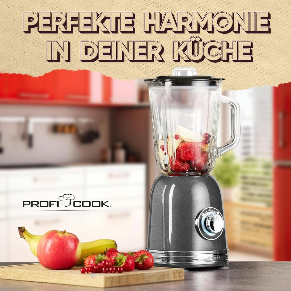 Proficook® Mixer Standmixer Mit Massivem 1.5L Glas-Behälter, Ice Crush & Turbo-Modus - Blender Mit 4Fach Piranha-Messer Aus Edelstahl - Hochleistungsmixer Mit Metallgehäuse 800W, PC UM 1195 Anthrazit Mutter und Kind Naty Shop