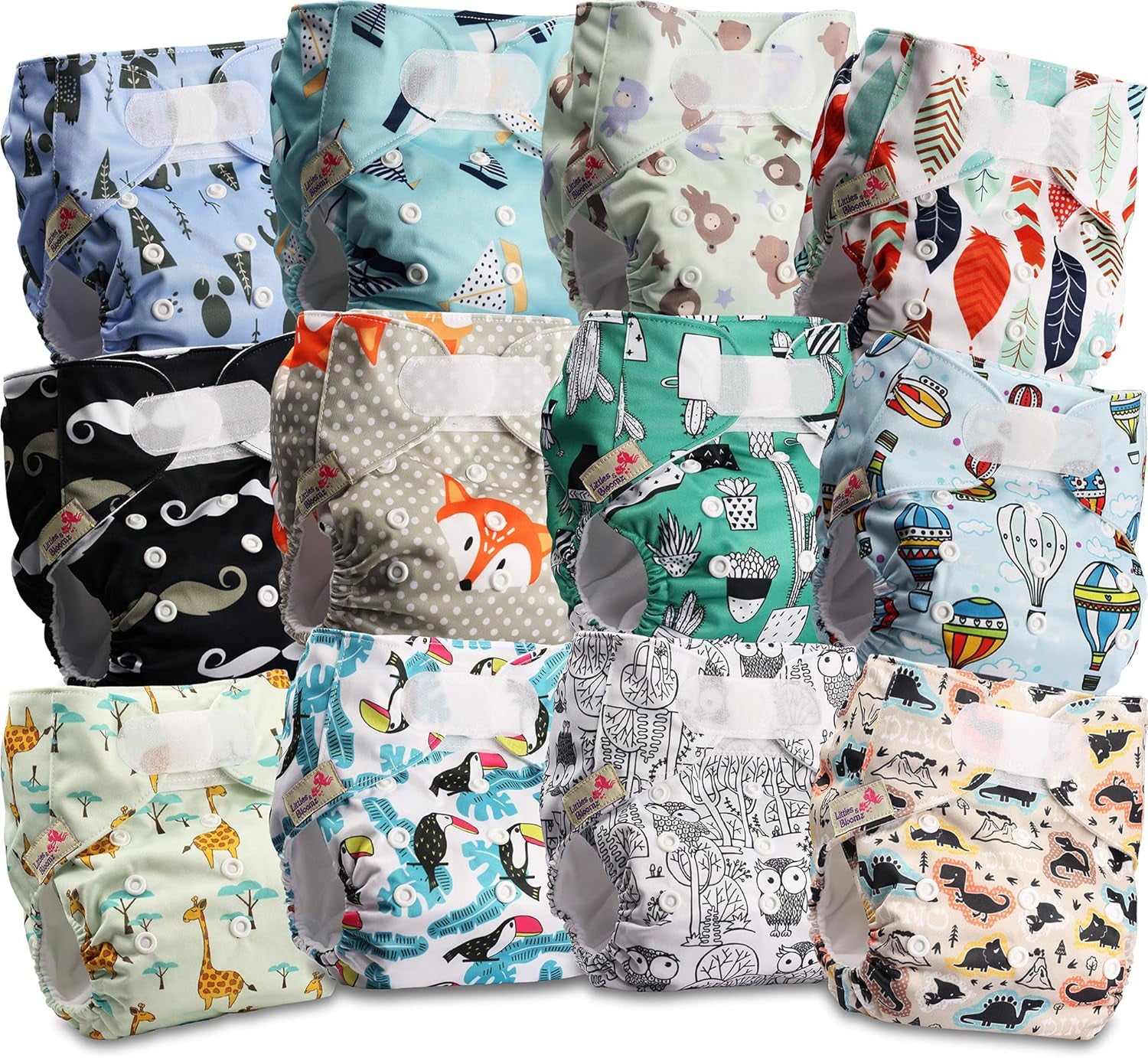 Littles and Bloomz wiederverwendbare Windel FLV2-0602, Standard-Klettverschluss, 6 Windeln