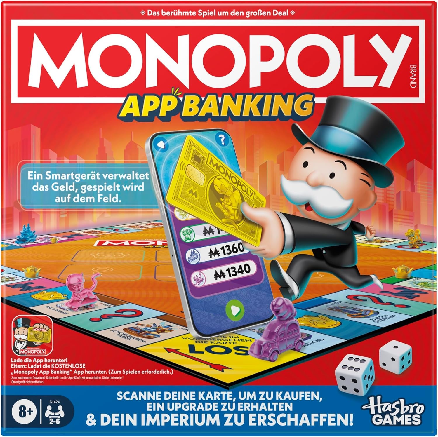 Monopoly Brettspiel App Banking – Deutsche Version, moderne Version des klassischen elektronischen Spiels für Kinder ab 8 Jahren, für 2 bis 6 Spieler