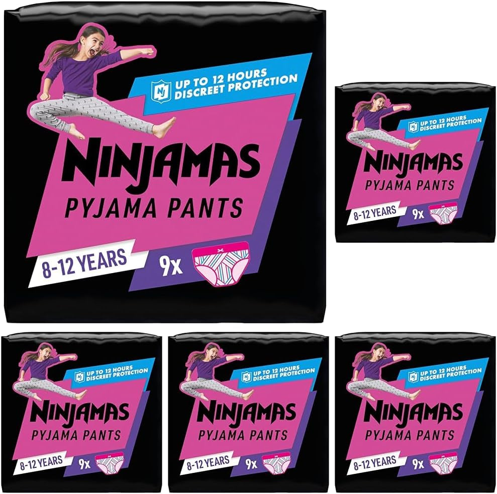 Hearts Pyjamahose, 9 Nächte, saugfähige Unterhose, 8 Jahre, 27 kg–43 kg, Auslaufschutz für die ganze Nacht