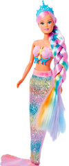 Simba 105733610 - Steffi Love Rainbow Mermaid, Ankleidepuppe als Regenbogen Meerjungfrau mit bunten Haaren, Haarclips, Kamm und Abnehmbarer Flosse, 29cm Spielpuppe, ab 3 Jahren