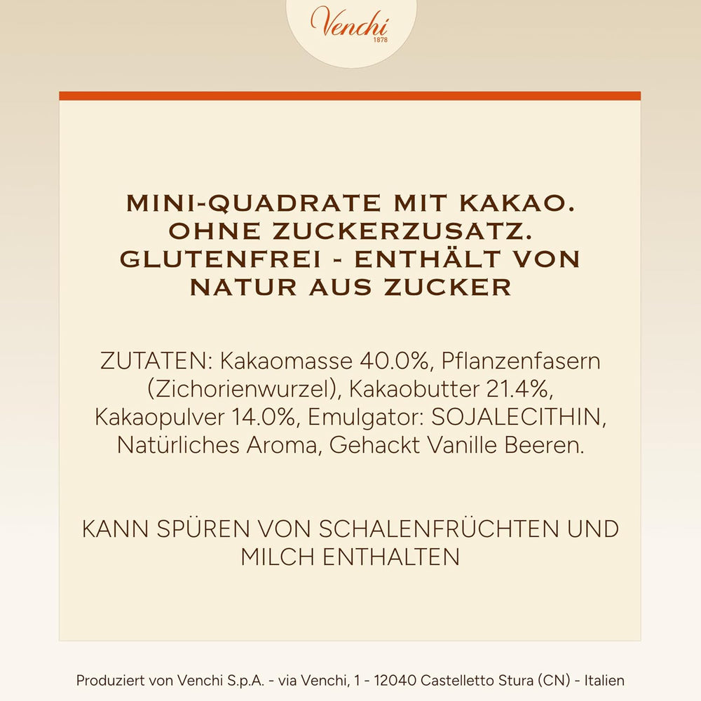 Venchi – Granblend Extra Black 75 % OHNE Zuckerzusatz, 1 kg – OHNE künstliche Süßstoffe – glutenfrei – vegan