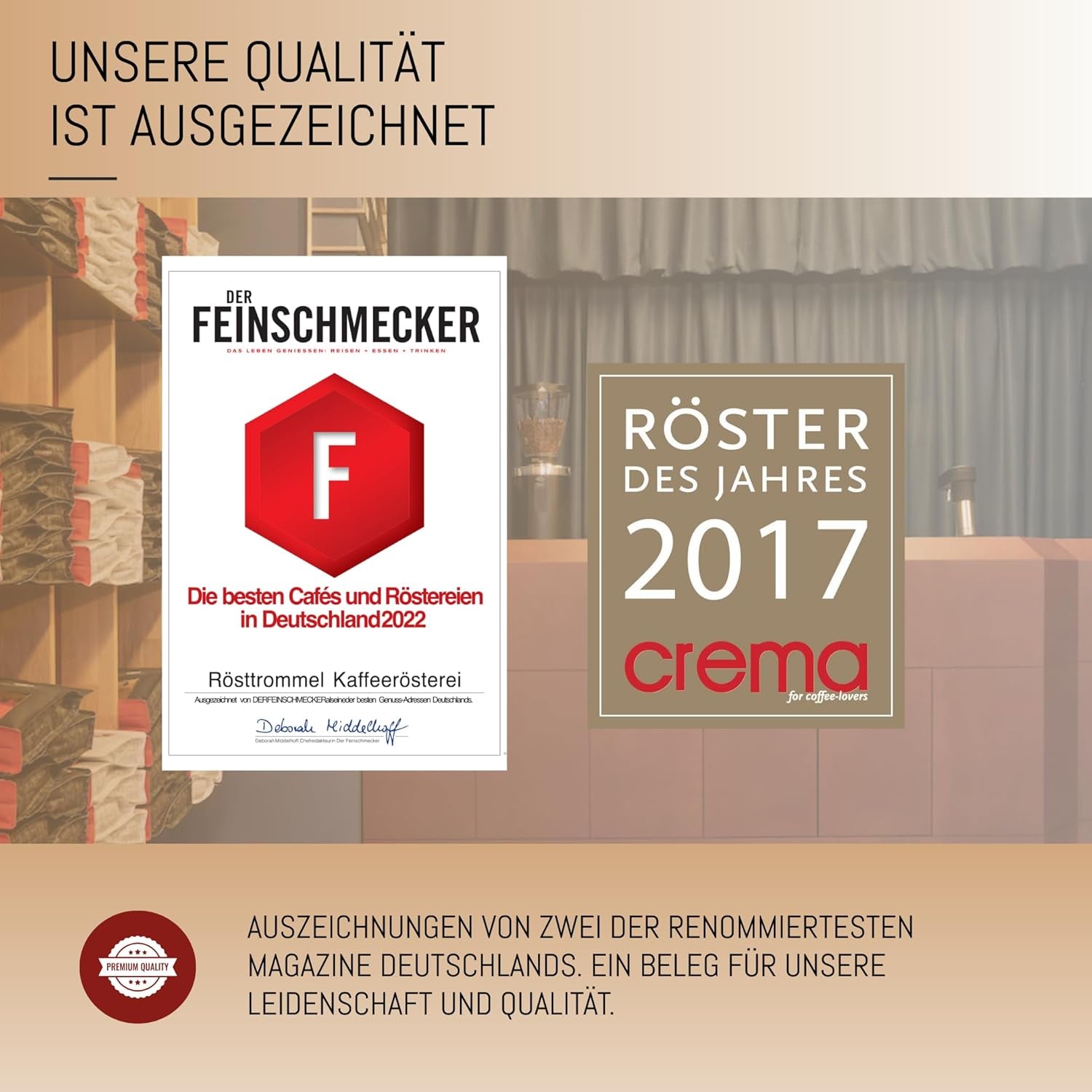 RÖSTTROMMEL BLACK LABEL - Special Blend ESPRESSO, Ganze Kaffee-Bohnen 1kg, 50% Arabica, 50% Canephora, Röstung 8.5/10, 50% Brasilien, 50% Indien, Geschmack: cremig - kräftig - zartbitter Schokolade