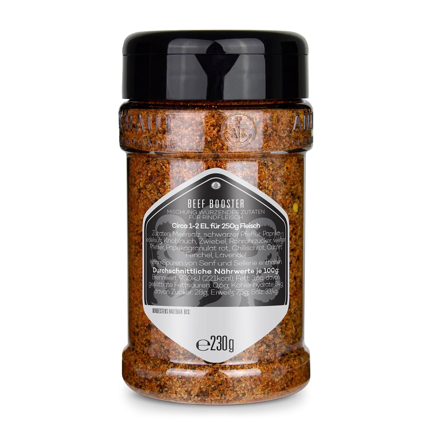Ankerkraut Beef Booster, Rub Brisket and Steak Gewürze, Gewürzmischung für Fleisch, 230g im Streuer