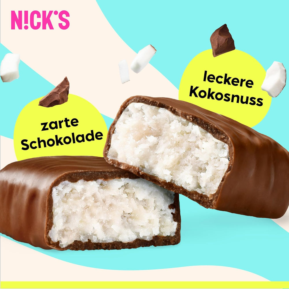 NICKS Keto-Kokosriegel, Schokoladen-Kokos-Snacks, 175 Kalorien, 2 Netto-Kohlenhydrate, ohne Zuckerzusatz, glutenfrei, kohlenhydratarme Süßigkeiten (15 x 40 g)