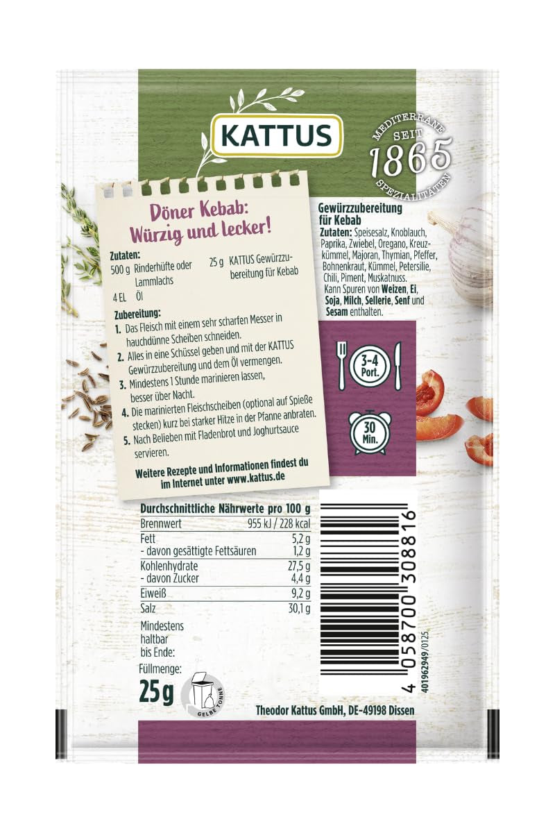 - Kebab Gewürzzubereitung | Gewürz für 3-4 Portionen | Ohne Zusatz von Fefeextrakt, Aroma und Zusatzstoffen | 25 g im Beutel