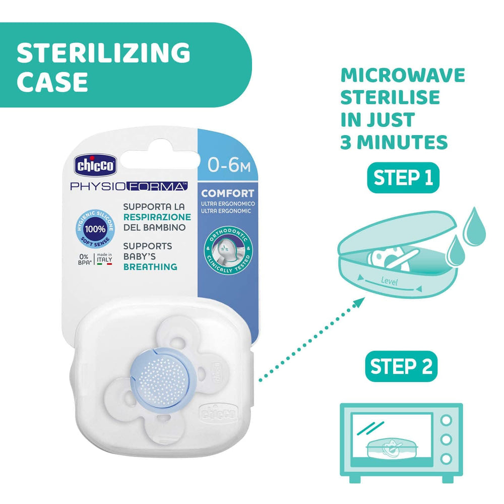 Chicco PhysioForma Comfort Suzetă 16-36 Luni, Suzetă pentru bebeluși cu tetină din silicon, 1 bucată, Susține respirația fiziologică și dezvoltarea orală corectă, Albastră